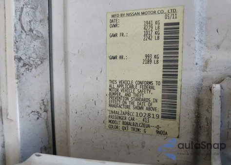 2012 Nissan Altima 2.5 S from USA, damaged, VIN 1N4AL2AP8CC102819